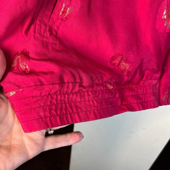 Abvien Vintage SILK Prink Gold Butterfly Bomber Jacket Barbie Zip Up Collared L - Picture 6 of 12
